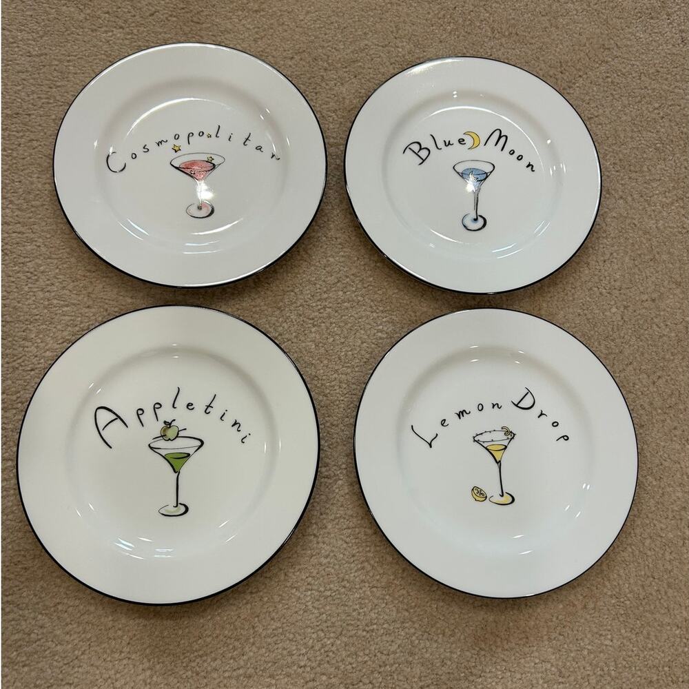 Pottery Barn appetizer/cocktail plates set of 4 whimsical